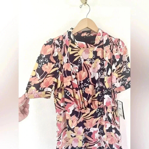 Julia Jordan Floral Puff-Sleeve Navy Blue Short Sleeve Midi Dress Size 4, NWT - Picture 6 of 16